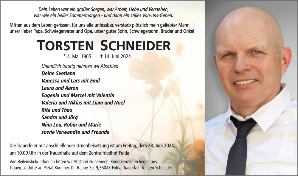 Traueranzeige für Torsten Schneider vom 25.06.2024 aus FZ
