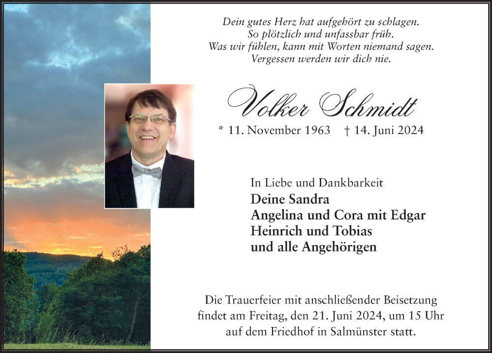  Traueranzeige für Volker Schmidt vom 19.06.2024 aus FZ