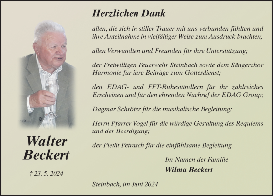 Traueranzeige von Walter Beckert von FZ