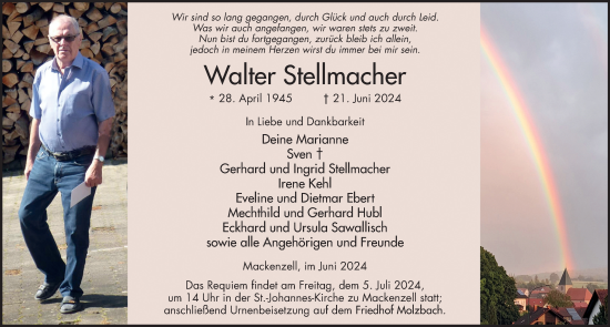 Traueranzeige von Walter Stellmacher von FZ