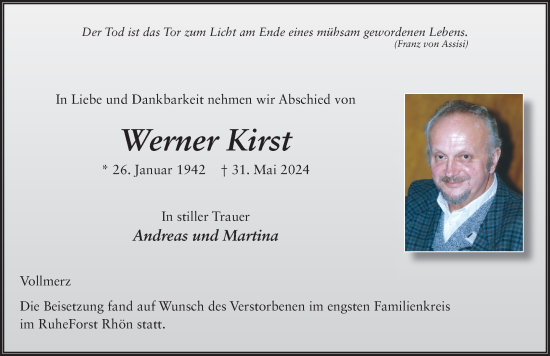 Traueranzeige von Werner Kirst von FZ