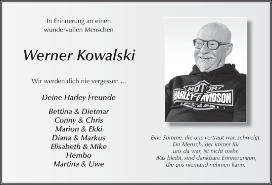 Traueranzeige von Werner Kowalski von FZ