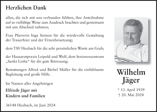 Traueranzeige von Wilhelm Jäger von FZ