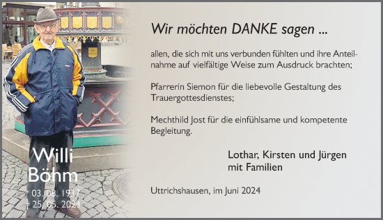 Traueranzeige von Willi Böhm von FZ