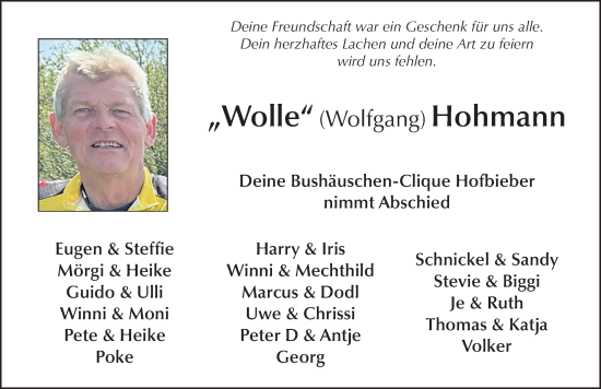 Traueranzeige von Wolfgang Hohmann von FZ
