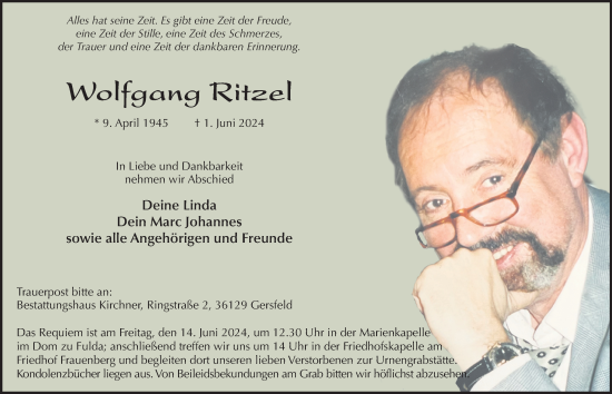 Traueranzeige von Wolfgang Ritzel von FZ