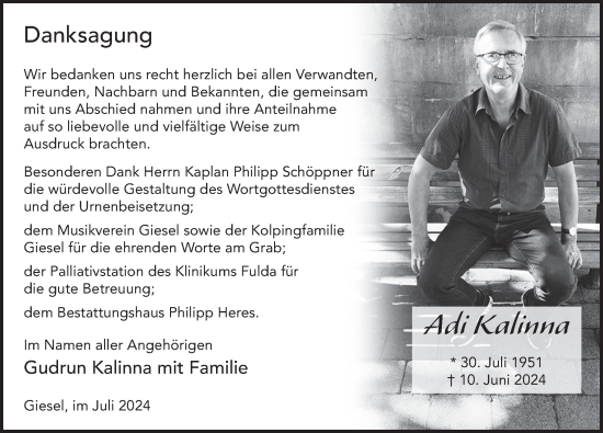 Traueranzeige von Adi Kalinna von FZ
