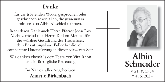 Traueranzeige von Albin Schneider von FZ