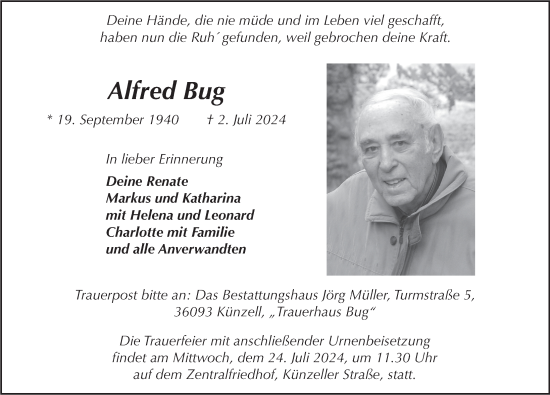 Traueranzeige von Alfred Bug von FZ