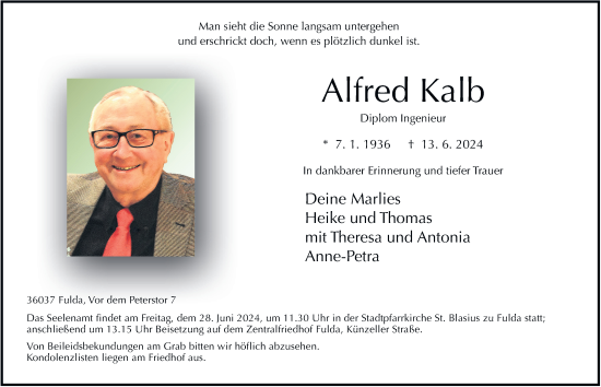 Traueranzeige von Alfred Kalb von FZ