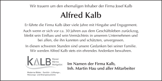 Traueranzeige von Alfred Kalb von FZ
