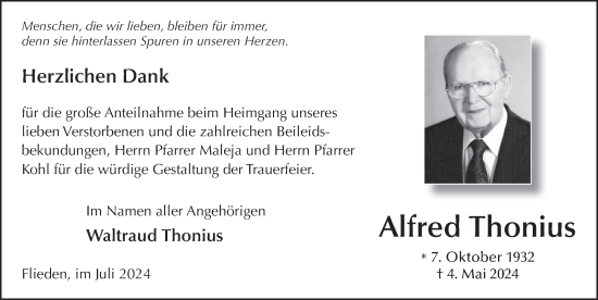 Traueranzeige von Alfred Thonius von FZ