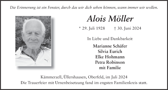 Traueranzeige von Alois Möller von FZ