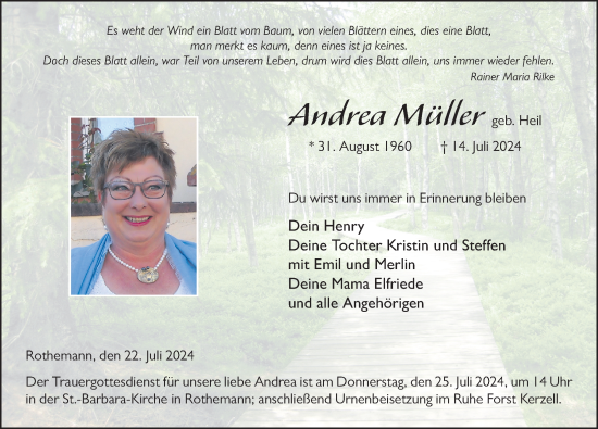 Traueranzeige von Andrea Müller von FZ