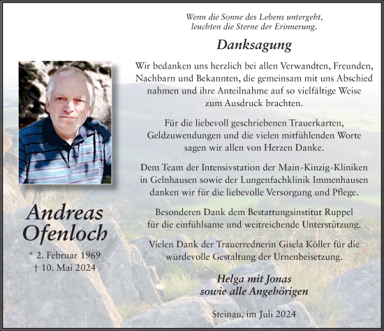 Traueranzeige von Andreas Ofenloch von FZ