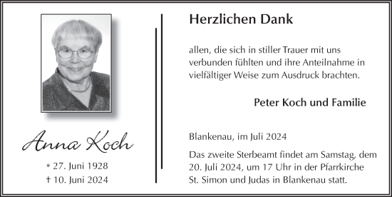 Traueranzeige von Anna Koch von FZ