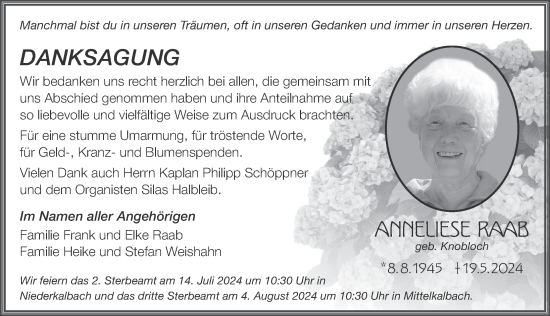 Traueranzeige von Anneliese Raab von FZ