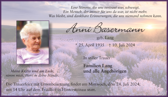 Traueranzeige von Anni Basermann von FZ