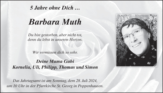 Traueranzeige von Barbara Muth von FZ