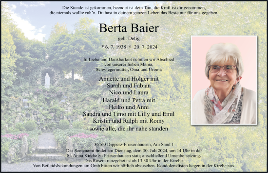 Traueranzeige von Berta Baier von FZ