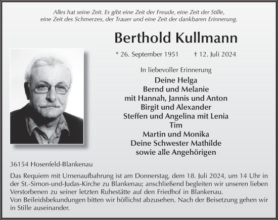 Traueranzeige von Berthold Kullmann von FZ