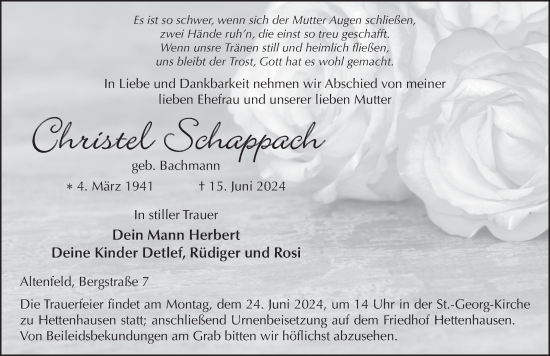 Traueranzeige von Christel Schappach von FZ