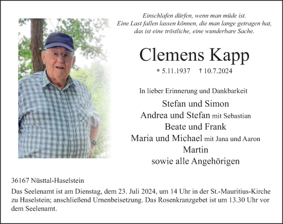 Traueranzeige von Clemens Kapp von FZ