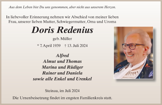 Traueranzeige von Doris Redenius von FZ