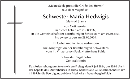 Traueranzeige von Edeltrud Stania von FZ