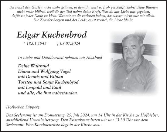Traueranzeige von Edgar Kuchenbrod von FZ