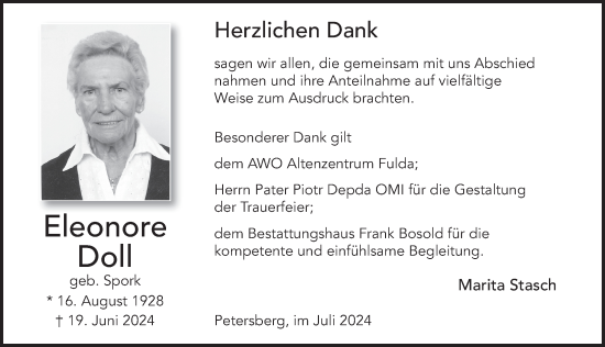 Traueranzeige von Eleonore Doll von FZ