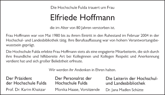Traueranzeige von Elfi Hoffmann von FZ