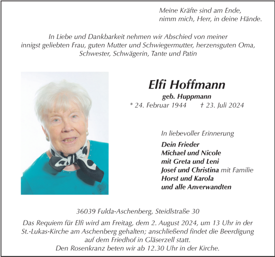 Traueranzeige von Elfi Hoffmann von FZ
