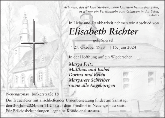 Traueranzeige von Elisabeth Richter von FZ