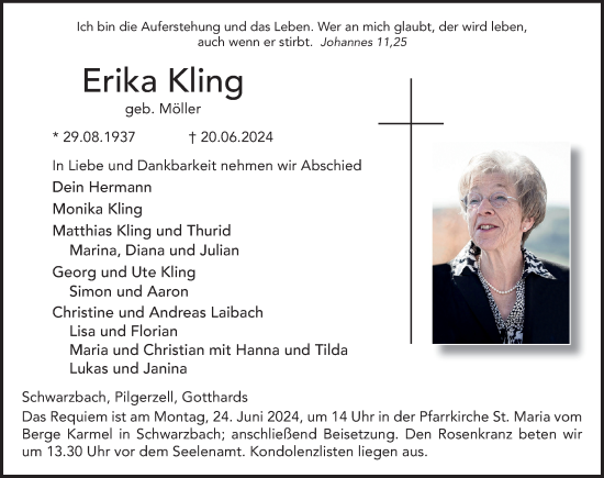 Traueranzeige von Erika Kling von FZ