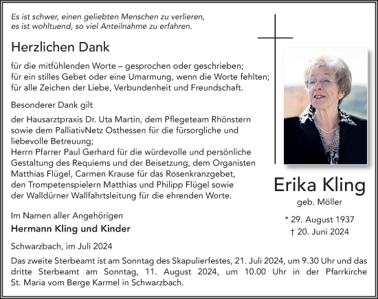 Traueranzeige von Erika Kling von FZ