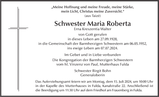 Traueranzeige von Erna Kreszentia Walter von FZ