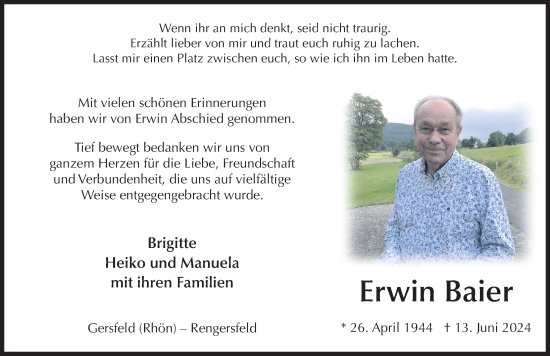 Traueranzeige von Erwin Baier von FZ