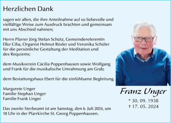 Traueranzeige von Franz Unger von FZ