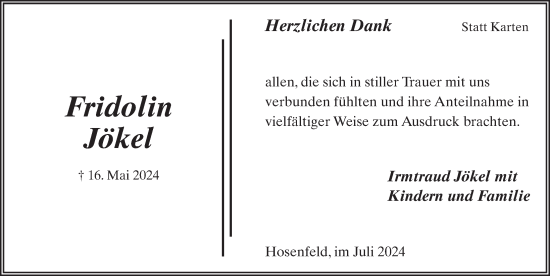 Traueranzeige von Fridolin Jökel von FZ