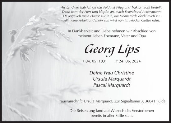 Traueranzeige von Georg Lips von FZ
