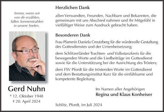 Traueranzeige von Gerd Nuhn von FZ
