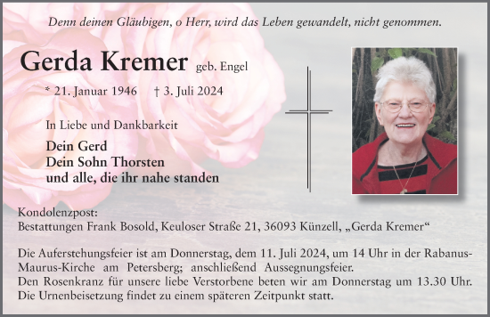 Traueranzeige von Gerda Kremer von FZ