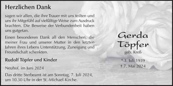 Traueranzeige von Gerda Töpfer von FZ