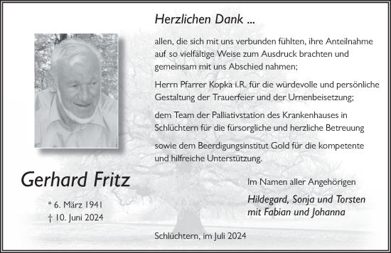 Traueranzeige von Gerhard Fritz von FZ