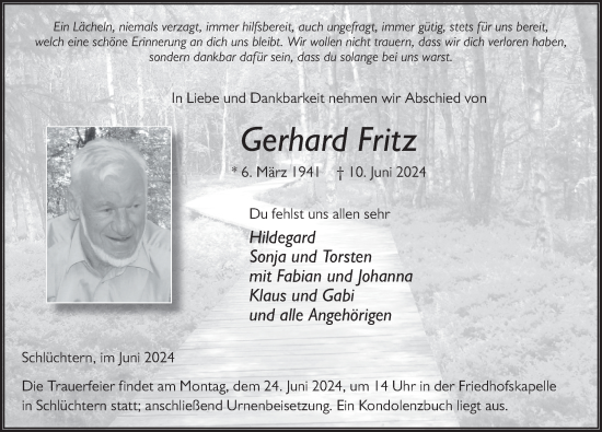 Traueranzeige von Gerhard Fritz von FZ