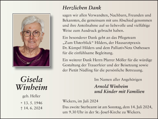 Traueranzeige von Gisela Winheim von FZ