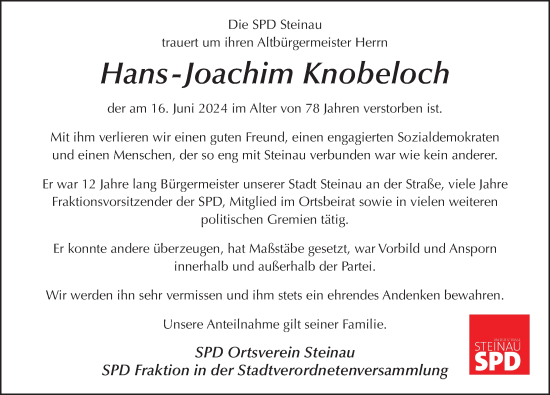 Traueranzeige von Hans-Joachim Knobeloch von FZ