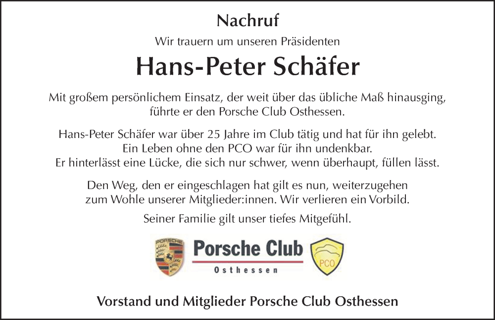  Traueranzeige für Hans-Peter Schäfer vom 22.06.2024 aus FZ