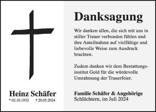 Traueranzeige von Heinz Schäfer von FZ